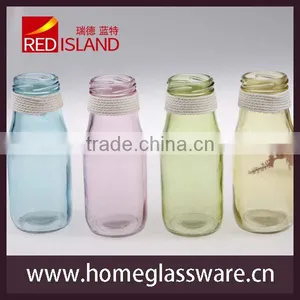 New Design Small Glass Milk Bottle Juice Bottle With String 11oz thumbnail-1