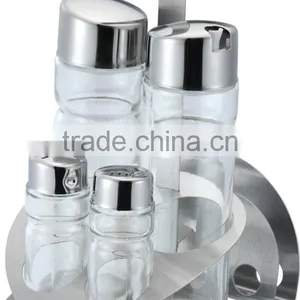 Wholesale 4Pcs Glass Spice Jars With Metal Rack Condiment Set thumbnail-2
