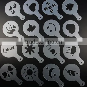 CY183 16Pcs/set Mold Coffee Milk Cake Cupcake Stencil Template Coffee Barista Cappuccino Template Strew Pad Duster Spray Tools thumbnail-5