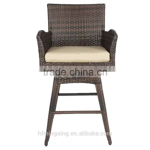 Outdoor Patio Furniture All-Weather Brown Wicker Swivel Bar Stool With Cushion thumbnail-1