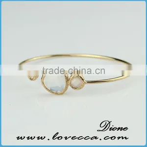 2017 Fashion Natural Brass Glass Stone Adjustable Wire Bracelet Bangle for Women thumbnail-3