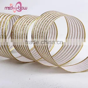 Wholesale Single Sided Golden Wired Glitter Jute Ribbon for Gift Bow thumbnail-2
