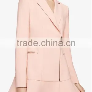 Fashion Women Clothing OEM Front Zipper Bare Pink Flounce Jacket Dress thumbnail-3