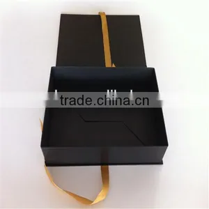 Dark Black Ribbon Tie Flat Packagings Box For Women Bra ,Flat Box With Gold Logo thumbnail-3