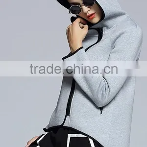 The New Fashion Spring Autumn Ladies Fleece Zip up Plain Pure Color Simple Cotton Blank Hoodies for Women thumbnail-2