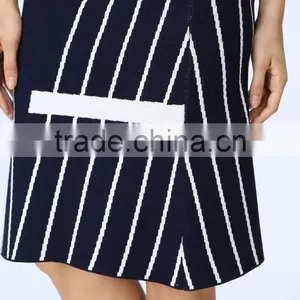 2016 New Arrival White & Black Stripe Knited Crop and Skirt Co-ord Set thumbnail-5