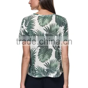 Womens All Over Print t Shirt, Oversize t Shirt Woman, Leaf Print t Shirt thumbnail-3