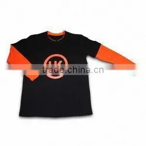 T-shirt With Printing and Contrast Long Sleeves, Available in Various Colors thumbnail-1