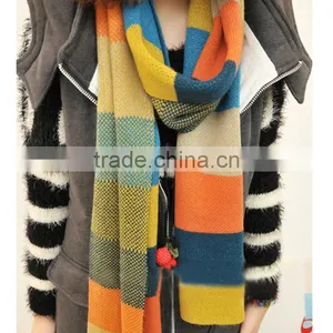 High Quality Colorful Stripe Long 180cn Wool Women Autumn and Winter Wear Rainbow Knit Scarf Fashion thumbnail-1