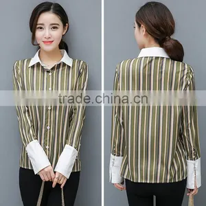 New Arrival Women's Loose Slim Long Sleeve Tops Striped Blouses Designs For Sale thumbnail-5