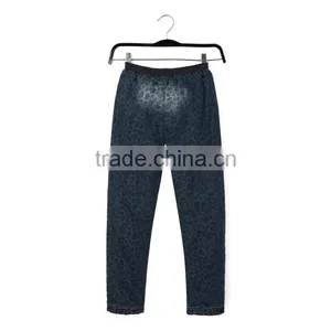 2017 Guangzhou Apparel Factory Pink Bow - Kont Warm Fleece Kids Ruffle Printed Jeans Pants thumbnail-2