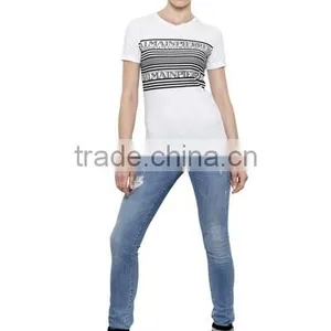 OEM China Manufacturer Silk Screen Printing White T-Shirts For Women,Girls Short Sleeve Slim Cotton T Shirts thumbnail-5