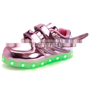 Wholesale Hot Sell Mirror-PU Leather Led Light up Kids Wings Shoes Children Led Shoes Sneakers With USB Rechargeable thumbnail-3