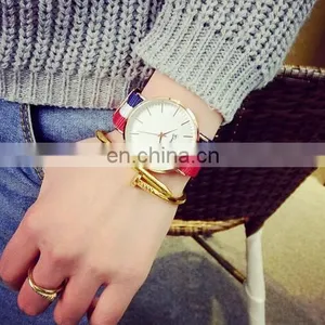 Golden Dial Quartz Watches British Retro Casual Canvas Belt Watches thumbnail-1