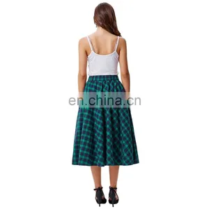 Kate Kasin Occident Women Fashion Grid Pattern Plaid Cotton A-Line Skirt KK000633-1 thumbnail-5