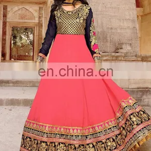 Peach Colored Georgette Anarkali Suit. thumbnail-1