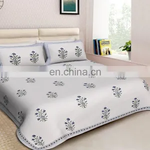 100% Cotton Indian Rajasthani Jaipuri Handmade Design Luxury Double Bed Sheet With 2 Pillow Covers thumbnail-1