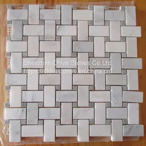 Laminated Natural White Marble Mosaic Tiles for Kitchen Bathroom Wall Border 3D Mosaic thumbnail-2