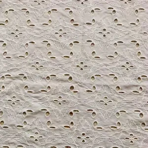 Polyester White Cotton Eyelet Voile Embroidered Fabric thumbnail-1