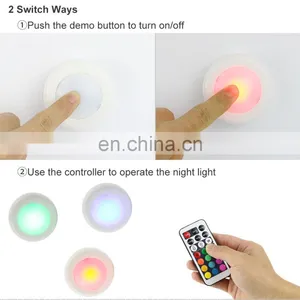 LED RGB Color Changing Indoor Lighting Battery Operated Closet Lights Remote Control Puck Night Lights thumbnail-5