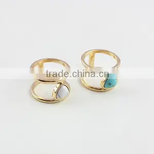 Fashion Gold Ring Design Turquoise Stone Inlay Double Ring for Girls thumbnail-1