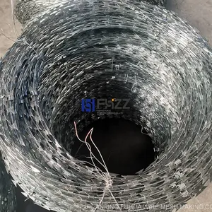 Galvanized Razor Blade Barbed Wire Spec BTO-22 Size 45cm Loops 180 Hot Deep Galvanized Razor Barbed Wire Made in China thumbnail-1