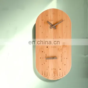 Multifunctional Eco Friendly 100% Natural Bamboo Oval Tide And Singing Bowl Analog Wall Clock thumbnail-1
