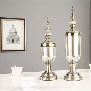 High Stand Ramadan Vase Decor Luxury Gold Wedding Crystal Vase With Lid Flower Glass Arrangement thumbnail-1