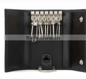Slim and Simple Wholesale Super-soft Genuine Leather Tri-fold Key Case With Key Rings thumbnail-1