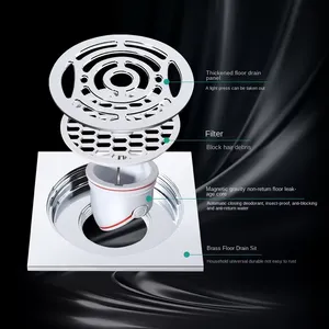 Modern Design 4 Inches All Brass Main Body Deodorization Floor Drain Customized for Hotels Kitchens Bathrooms Factory Price thumbnail-2