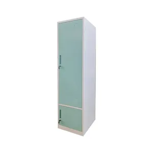 Single Doors Green and White Steel Clothes Locker Customized Metal Storage Cabinet With Mirror thumbnail-3