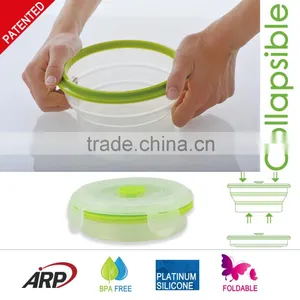 400ml Foldable Airtight Silicone Food Container With PP Lid , Platinum Silicone, BPA FREE, FDA, LFGB, DGCCRF Quality Choice thumbnail-3