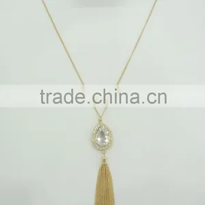 FASHION TEAR DORP STONE PENDANT CHAIN TASSEL NECKLACE EARRING SET thumbnail-1