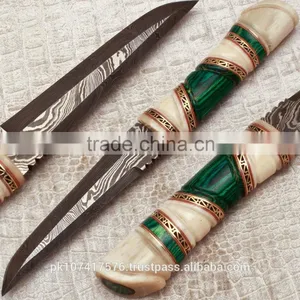 Custom Handmade Damascus Blade White Bone Handle Slim Double Sharpness Knife thumbnail-1