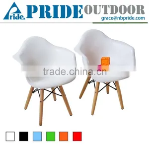 Retro Modern Colorful Metal Natural Wood Dowel Leg Base Plastic Molded Armchair French Kid Dining Chair thumbnail-1