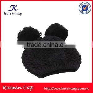 High Quality Black Baby Knit Winter Beanie Hat With Two Balls thumbnail-2