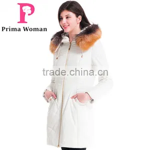 Winter Women Medium Length Slim Cut Coat With Brown Fox Hat Overcoat thumbnail-1
