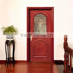 100% Solid Wood Dampproof Art Glass Insert Door for Bathroom thumbnail-3