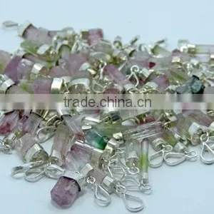 925 Silver Crystal Healing Watermelon Tourmaline Pendants thumbnail-1