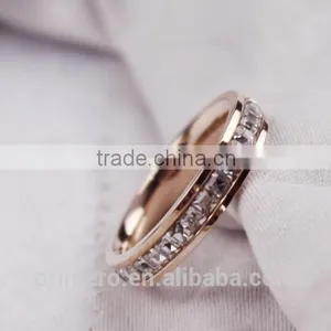 Super Flash Titanium Steel 18k Rose Gold Plated Full Paved AAA CZ Diamond Stone Ring thumbnail-4