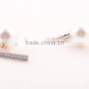 2015fashion Rhinestone Bar With Pearl Women's Back and Front Earring thumbnail-1