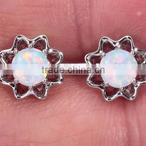 Wholesale Sterling Silver Orange Opal Cheap Chinese Stud Earring thumbnail-2