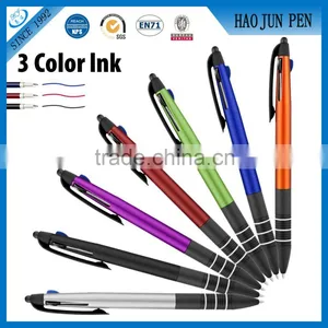 3 Color Black Blue Red Ink Click Ballpoint Pen Stylus Pen for Touch Screens Device IPad Tablets Iphone thumbnail-1
