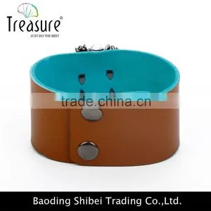 Wide Leather Bangle With Delicate Rhinestone Watch Shape Charm Bangle Jewelry for Unisex New Design in 2016 thumbnail-1