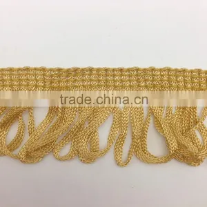 Untrimmed Yellow Dance Costume Sewing Suppliers Rayon Looped Chainette Fringe Trim thumbnail-1
