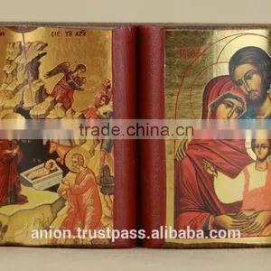 Greek & Russian Orthodox Wooden Icon. Bible Shape thumbnail-1