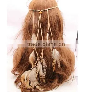 Boho Hippie Feather Leaf Hairband Tassels Weave Headband Elastic Headdress thumbnail-1