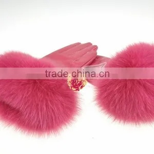 Awesome Design Custom Made Suede Leather Gloves With Best Fox Hair Fur Cuffs thumbnail-6