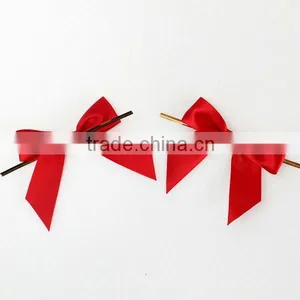 Factory High Quality Wholesale Pink Pre-tied Satin Ribbon Bow With Elastic Loop thumbnail-3