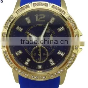Diamond on the Case and Dial Silicone Strap Women Sport Wrist Watch on the .com thumbnail-1